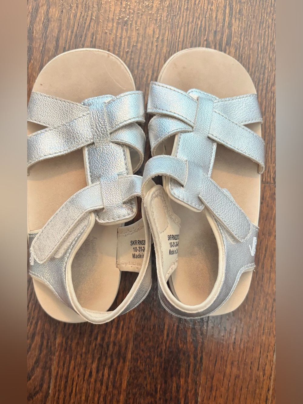 See Kai Run Silver Leather Hook-and-Loop Girls Sandals Size 12